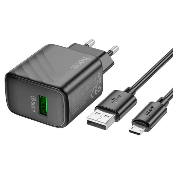 Фото - Сетевое зарядное устройство HOCO CS21A QC3.0 charger set(Micro)(EU) Black (6942007609890)