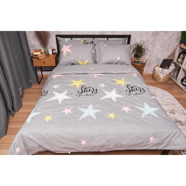 Фото - Комплект постельного белья Moon&Star Бязь Gold Люкс «Gray Stars» 160х220х2 нав. 4х50х70 (MS-820003043)