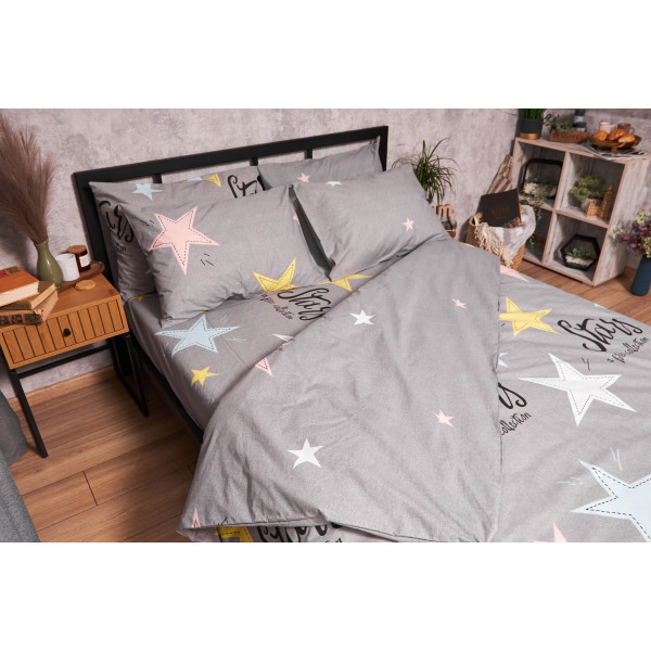 Фото - Комплект постельного белья Moon&Star Бязь Gold Люкс «Gray Stars» 160х220х2 нав. 2х70х70 (MS-820003042)