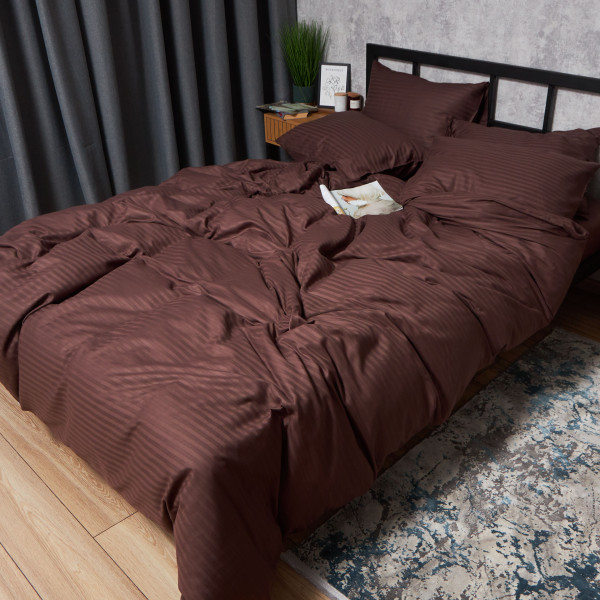 Фото - Комплект постельного белья Moon&Star Satin Stripe Warm Espresso 143х210х2 нав. 2х40х60 (MS-820008740)