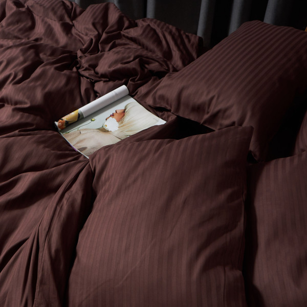 Фото - Комплект постельного белья Moon&Star Satin Stripe Warm Espresso 143х210х2 нав. 2х40х60 (MS-820008740)