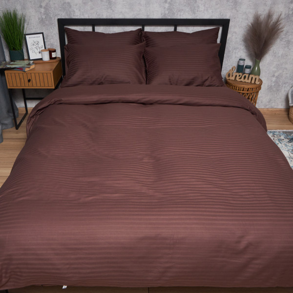 Фото - Комплект постельного белья Moon&Star Satin Stripe Warm Espresso 143х210 (MS-820008732)