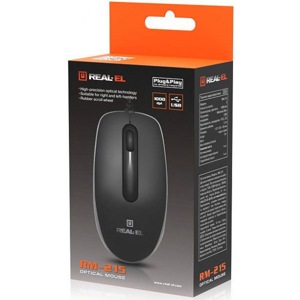 Фото - Мышь проводная REAL-EL RM-215 Black (EL123200037)