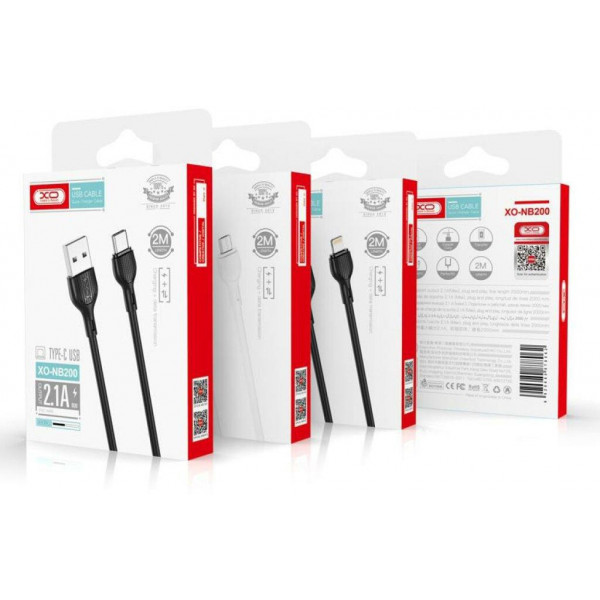 Фото - Кабель синхронизации данных XO Lightning NB200 2.1A/2m White (NB200-L2-WH)