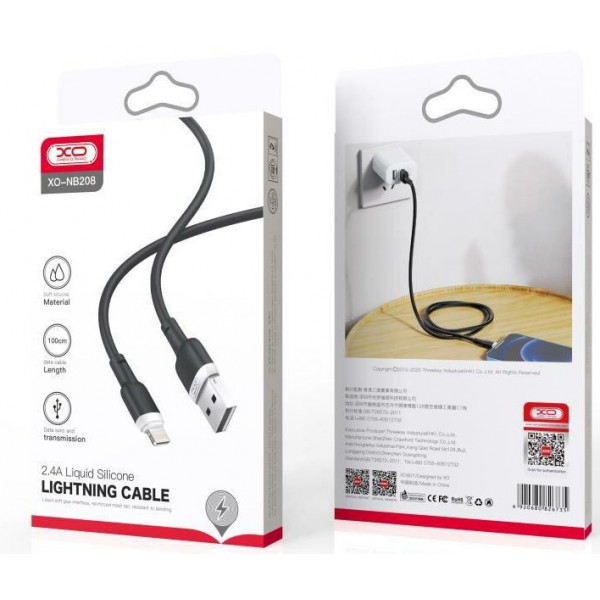 Фото - Кабель синхронизации данных XO Lightning NB208 Liquid Silicone 2.1A/1m Black (NB208-L-1-BK)