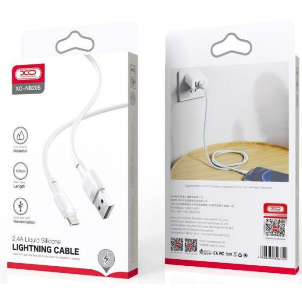 Фото - Кабель синхронизации данных XO Lightning NB208 Liquid Silicone 2.1A/1m White (NB208-L-1-WH)