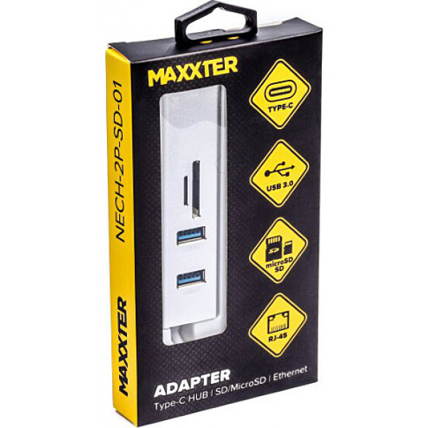 Фото - Хаб USB Maxxter с USB на Gigabit Ethernet, 2 Ports USB 3.0 + microSD/TF card reader (NECH-2P-SD-01)