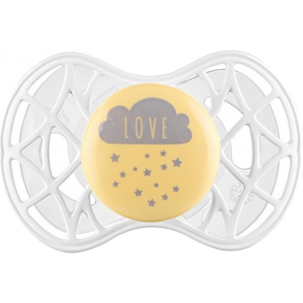 Фото - Симметричная пустышка Nuvita Air55 Cool 6m+ ''Love'' Желто-серая (NV7085SC)