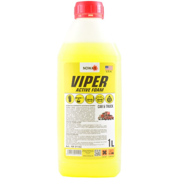 Фото - Пена для мойки авто NOWAX суперконцентрат для бесконтактной мойки Viper Active Foam 1 л  (NX01142)