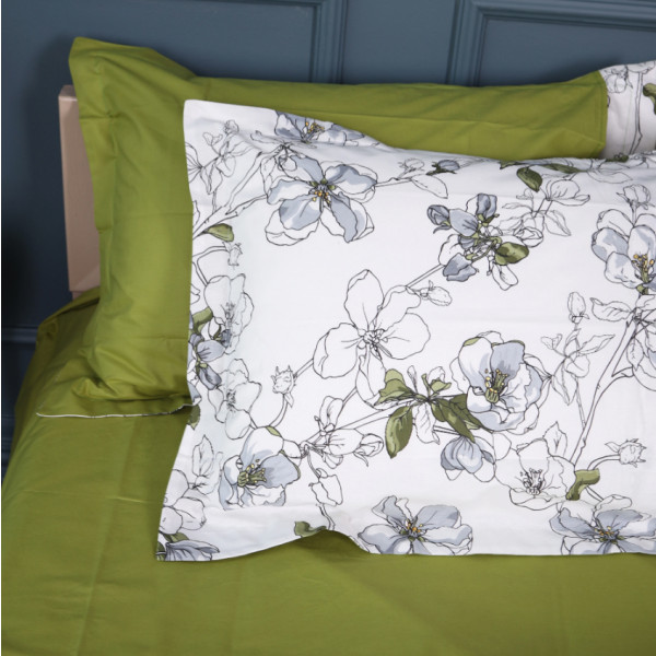 Фото - Простынь двуспальная MirSon Поплин 00-1 Olive Flowers 180х200 см (2200009699382)