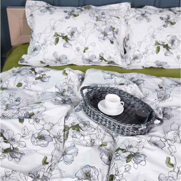 Фото - Простынь двуспальная MirSon Поплин 00-1 Olive Flowers 180х200 см (2200009699382)