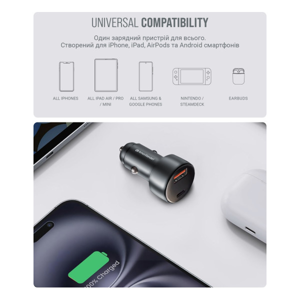 Фото - Автомобильное зарядное устройство Armorstandart AR-C43 Type-C PD30W + USB QC 3.0 Grey + кабель USB-C (ARM82463)