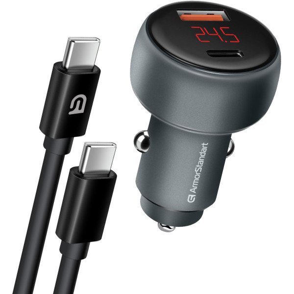 Фото - Автомобильное зарядное устройство Armorstandart AR-C43 Type-C PD30W + USB QC 3.0 Grey + кабель USB-C (ARM82463) Фото - Автомобильное зарядное устройство Armorstandart AR-C43 Type-C PD30W + USB QC 3.0 Grey + кабель USB-C (ARM82463)