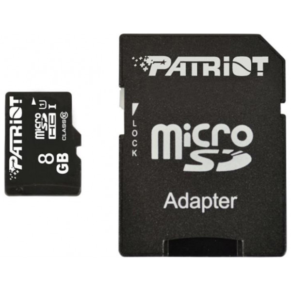 Фото - Карта памяти Patriot LX microSDHC 8GB UHS-I Class 10 + SD-adapter (PSF8GMCSDHC10)