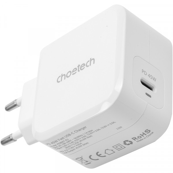 Фото - Сетевое зарядное устройство Choetech GaN USB Type-C 45W PD, QC, PPS (PD8007)