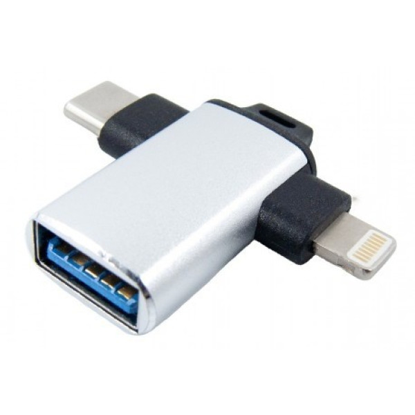 Фото - Переходник DENGOS OTG USB-Lightning/USB Type-C Silver (ADP-022)