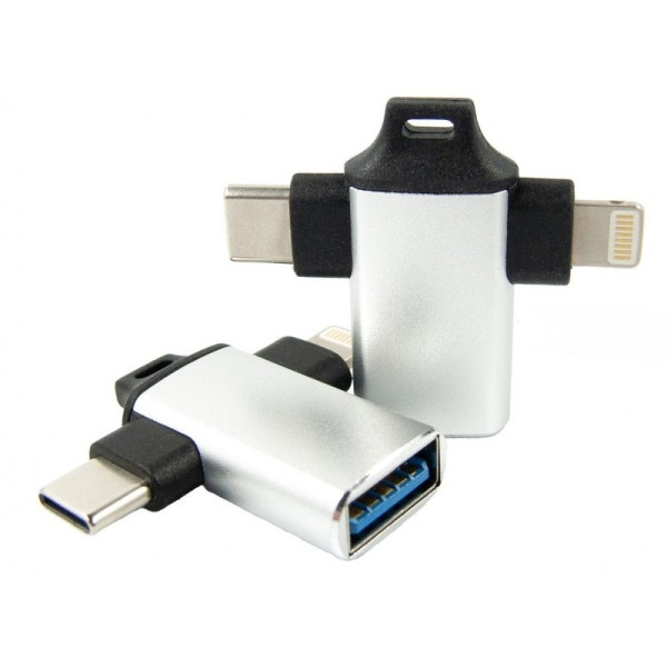 Фото - Переходник DENGOS OTG USB-Lightning/USB Type-C Silver (ADP-022)