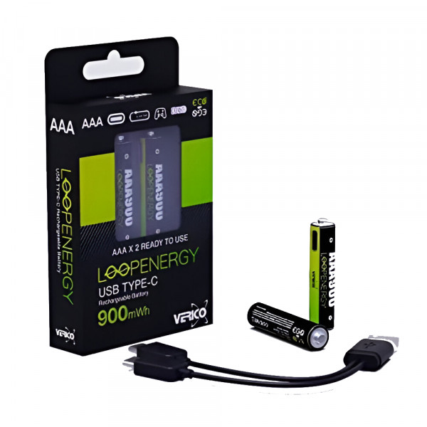 Фото - Аккумулятор тип AAA Verico USB Type-C 600mAh Li-ion 2 шт. (1UDBT-A2WEB2-NN)
