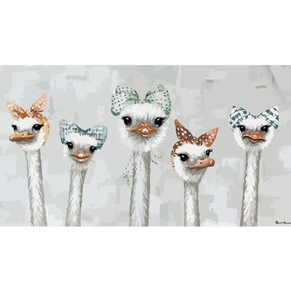 Фото - Картина по номерам Strateg Страусы в платочках 50х25 см (WW208) Фото - Картина по номерам Strateg Страусы в платочках 50х25 см (WW208)