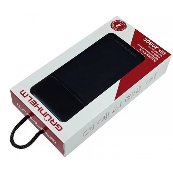 Фото - Батарея мобильная Grunhelm 20.000 mAh Black быстрая зарядка 22.5W (GP-20BQC)