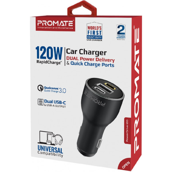 Фото - Автомобильное зарядное устройство Promate Powerdrive-120.Black