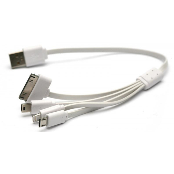 Фото - Кабель синхронизации данных PowerPlant USB-microUSB-miniUSB-Lightning-Apple 30pin 0.5m White (KABUSBALL)