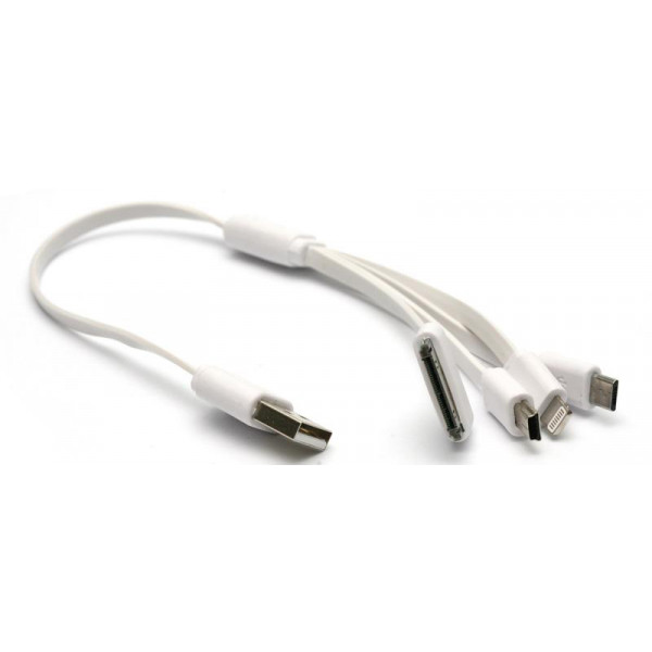 Фото - Кабель синхронизации данных PowerPlant USB-microUSB-miniUSB-Lightning-Apple 30pin 0.5m White (KABUSBALL)