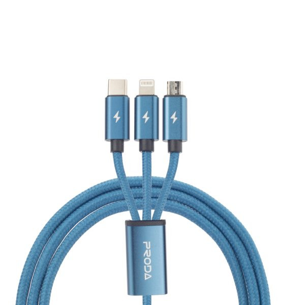 Фото - Кабель Proda PD-B65th Lightning, Type-C, Micro USB 2А Blue (PD-B65th-BL)