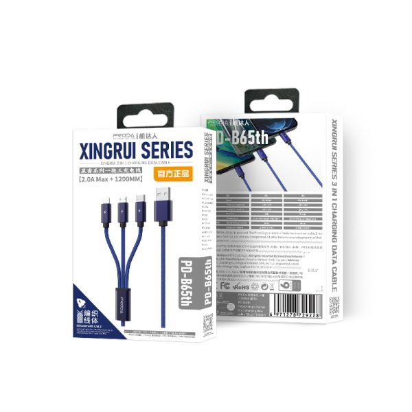 Фото - Кабель Proda PD-B65th Lightning, Type-C, Micro USB 2А Blue (PD-B65th-BL)