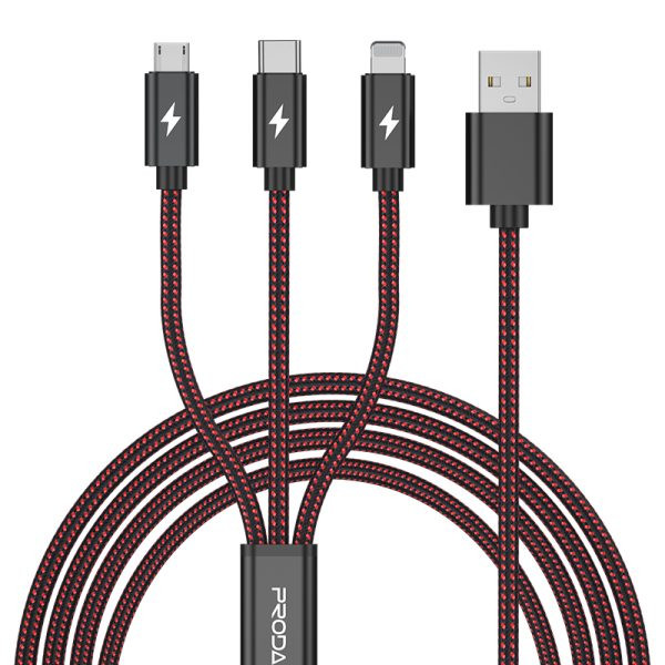 Фото - Кабель Proda PD-B65th 3 в 1 Lightning, Type-C, Micro USB 2А Red (PD-B65th-RD)
