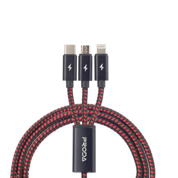 Фото - Кабель Proda PD-B65th 3 в 1 Lightning, Type-C, Micro USB 2А Red (PD-B65th-RD)