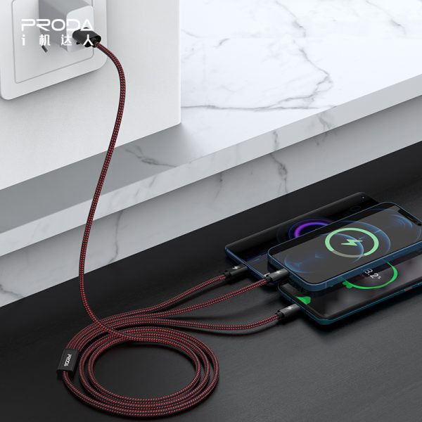 Фото - Кабель Proda PD-B65th 3 в 1 Lightning, Type-C, Micro USB 2А Red (PD-B65th-RD)