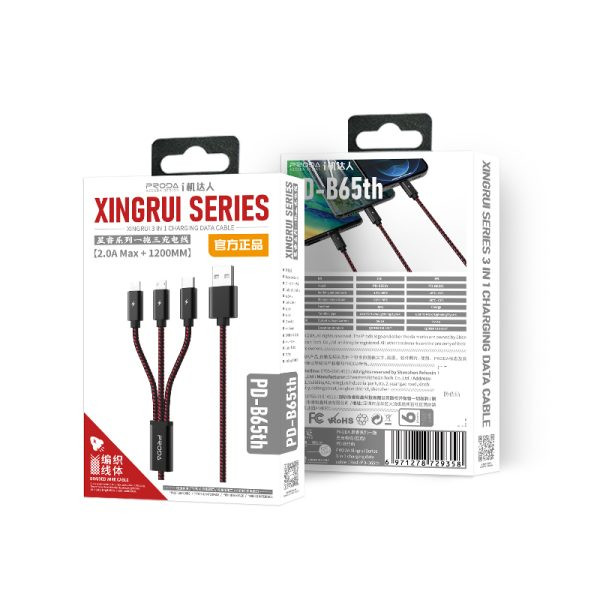Фото - Кабель Proda PD-B65th 3 в 1 Lightning, Type-C, Micro USB 2А Red (PD-B65th-RD)