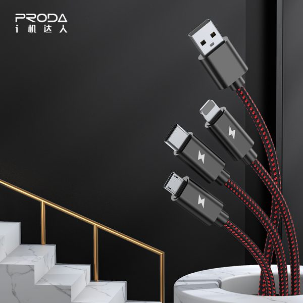 Фото - Кабель Proda PD-B65th 3 в 1 Lightning, Type-C, Micro USB 2А Red (PD-B65th-RD)