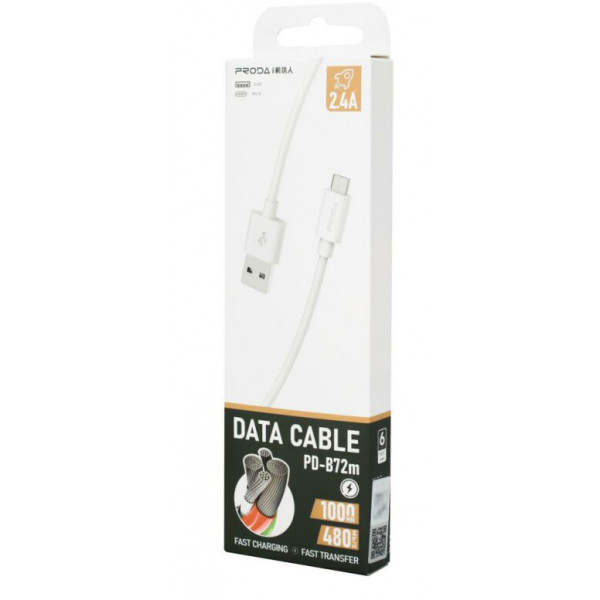 Фото - Кабель синхронизации данных Proda PD-B72m microUSB 2.4А White (PD-B72m-WHT)