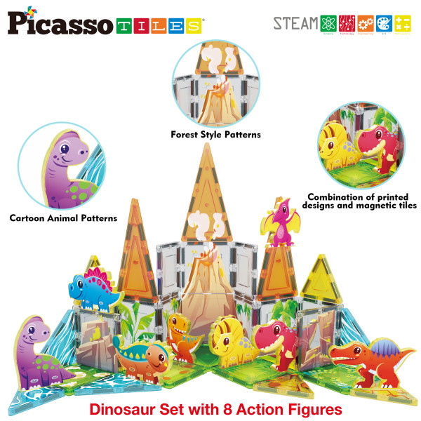 Фото - Пластиковый конструктор Picasso Tiles DINOSAUR SET с 8 фигурками динозавров на 38 дет. (817338028848)