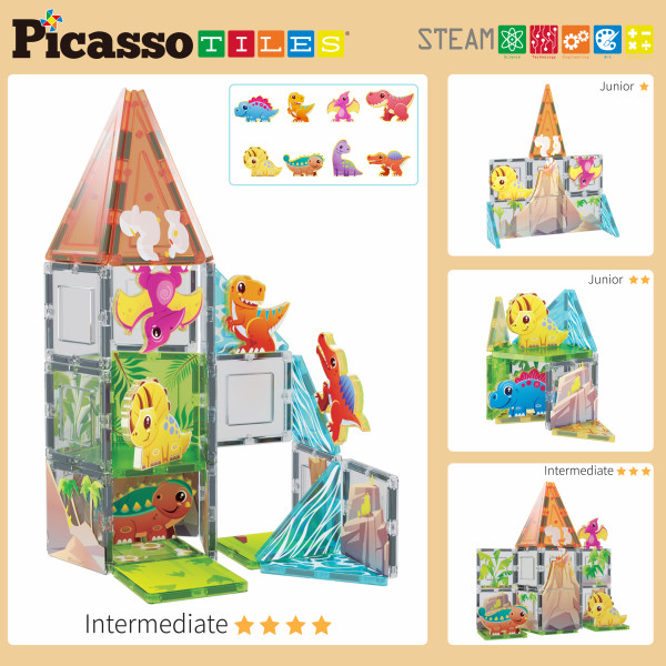 Фото - Пластиковый конструктор Picasso Tiles DINOSAUR SET с 8 фигурками динозавров на 38 дет. (817338028848)