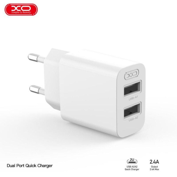 Фото - Сетевое зарядное устройство XO Dual USB-A 2.4A Charger (XO-QC09)