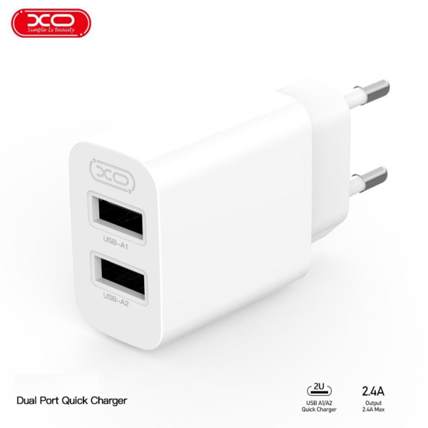 Фото - Сетевое зарядное устройство XO Dual USB-A 2.4A Charger (XO-QC09)
