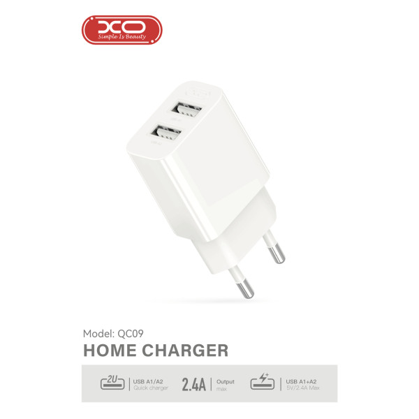 Фото - Сетевое зарядное устройство XO Dual USB-A 2.4A Charger (XO-QC09)