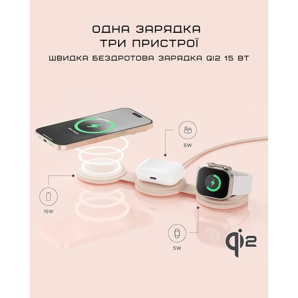 Фото - Беспроводное зарядное устройство Satechi OntheGo 3-in-1 Wireless Charger Desert Rose (ST-QTG31R)