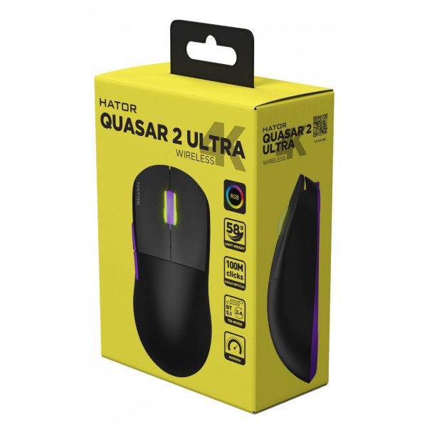 Фото - Мышь беспроводная игровая Hator Quasar 2 Ultra 4K Wireless/Bluetooth/USB Black-Lilac (HTM570BL)