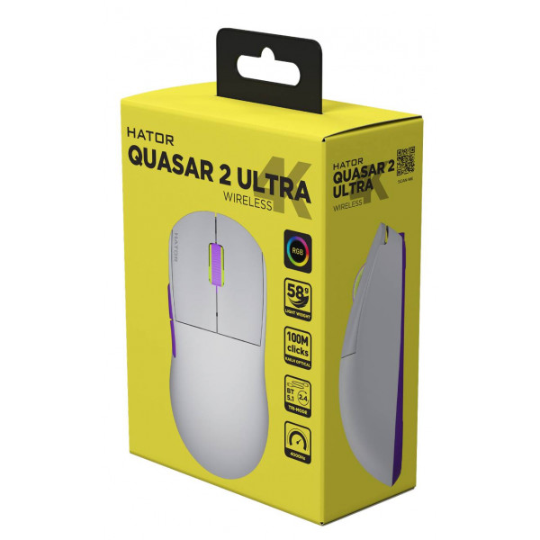 Фото - Мышь беспроводная игровая Hator Quasar 2 Ultra 4K Wireless/Bluetooth/USB White-Lilac (HTM571WL)