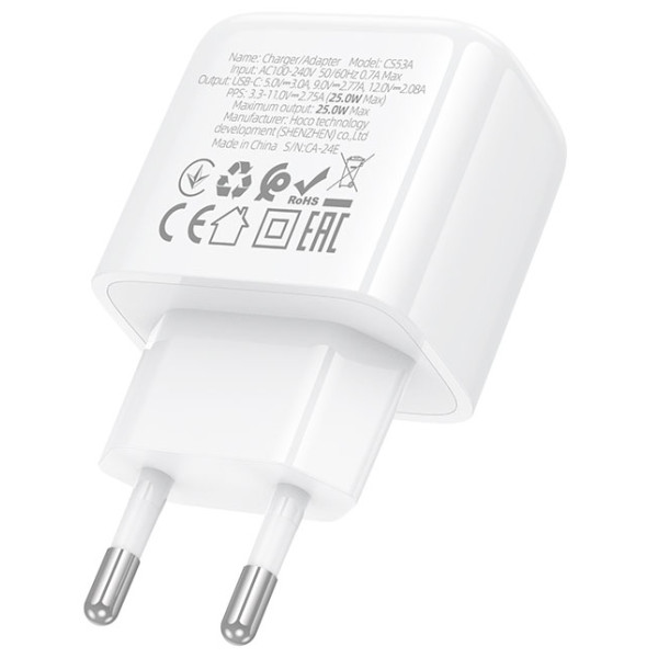 Фото - Сетевое зарядное устройство HOCO CS53A Surplus single port PD25W charger White (6942007631488)