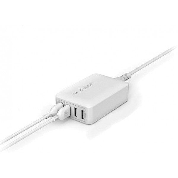 Фото - Сетевое зарядное устройство RavPower Qualcomm Quick Charge 3.0 40W 4-Port White (RP-PC024WH)