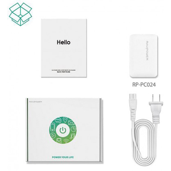 Фото - Сетевое зарядное устройство RavPower Qualcomm Quick Charge 3.0 40W 4-Port White (RP-PC024WH)