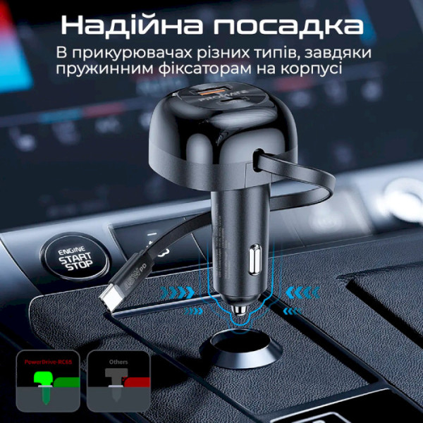 Фото - Автомобильное зарядное устройство Promate PowerDrive-RC65 USB-A/USB-C Black