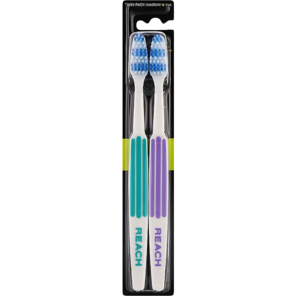 Фото - Зубная щетка Reach Medium Twin Pack/ИНТЕРДЕНТАЛ Средняя бирюзово-сиреневая 2 шт. (8801051803388)