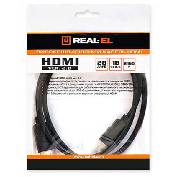 Фото - Кабель HDMI REAL-EL HDMI M-M Ver. 2.0 1.0m Black