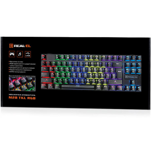 Фото - Клавиатура проводная игровая REAL-EL M28 RGB TKL USB Black